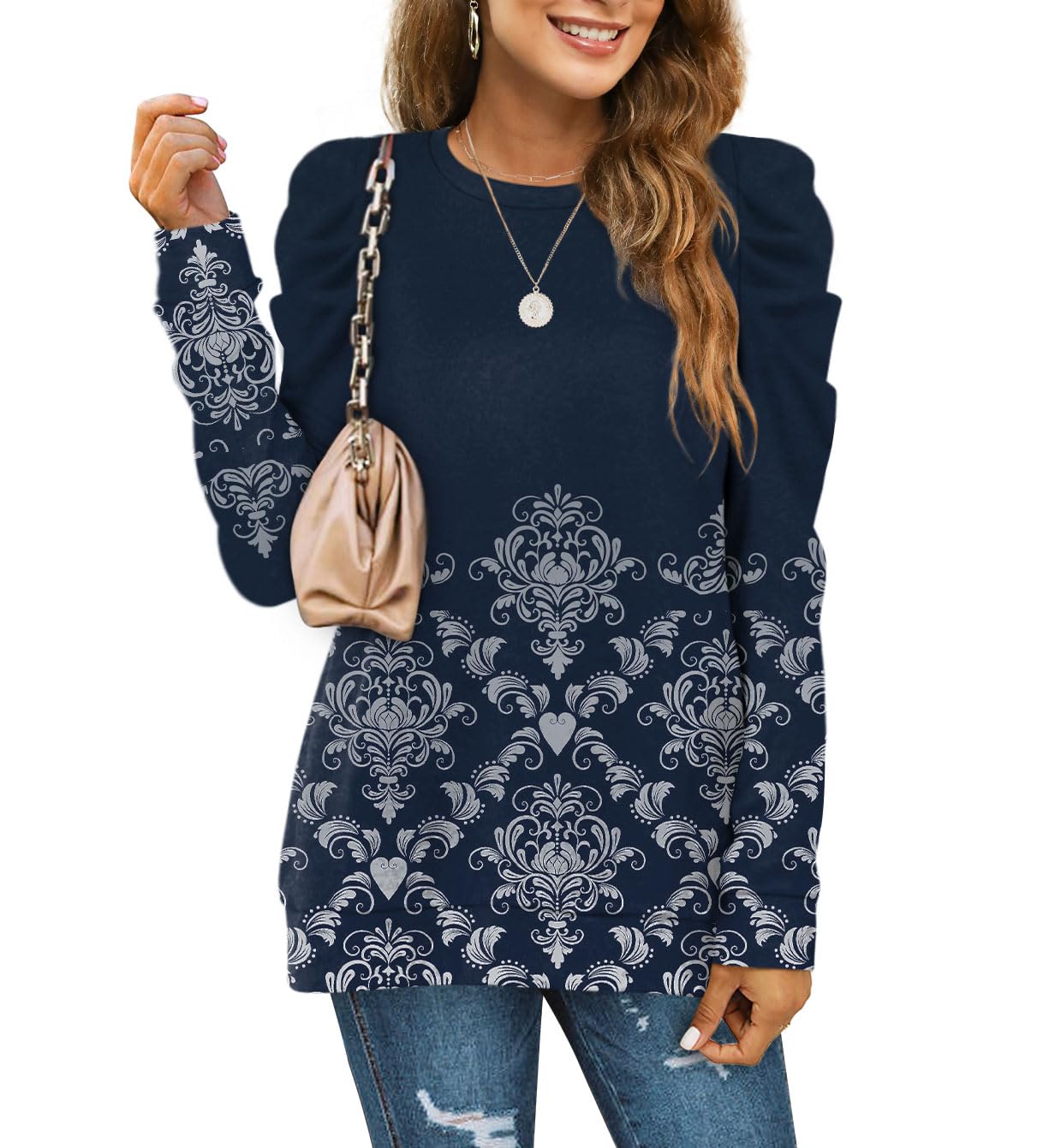 XIEERDUO Womens Sweatshirts Round Neck Long Sleeve Shirts Warm Winter Clothes Trendy XL