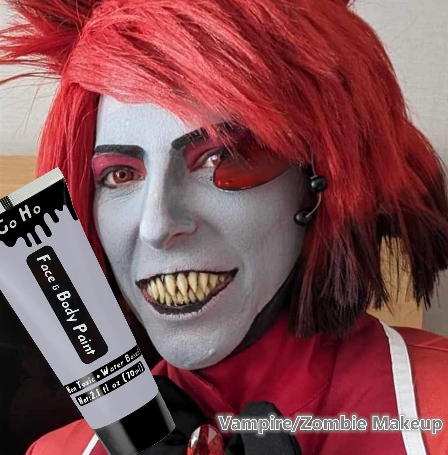 Go Ho Grey Body Paint Washable (2.37 oz,70 ml),Water Based Cream Grey Face Paint,Gray Face Body Paint for SFX Cosplay Costumes Festivals Halloween Vampire Zombie Makeup