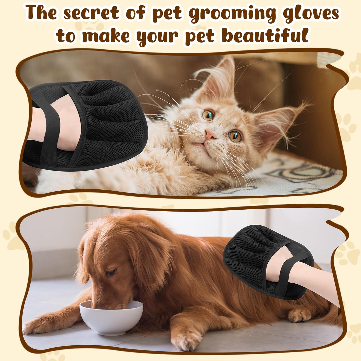 JJpopo 2 PCS Pet Hair Removal Glove for Cats & Dogs, Upgrade Efficient Grooming Gloves for Pet Hair, Reusable Cat & Dog Hair Remover for Clothing/Couch/Furniture/Carpet/Car Seat