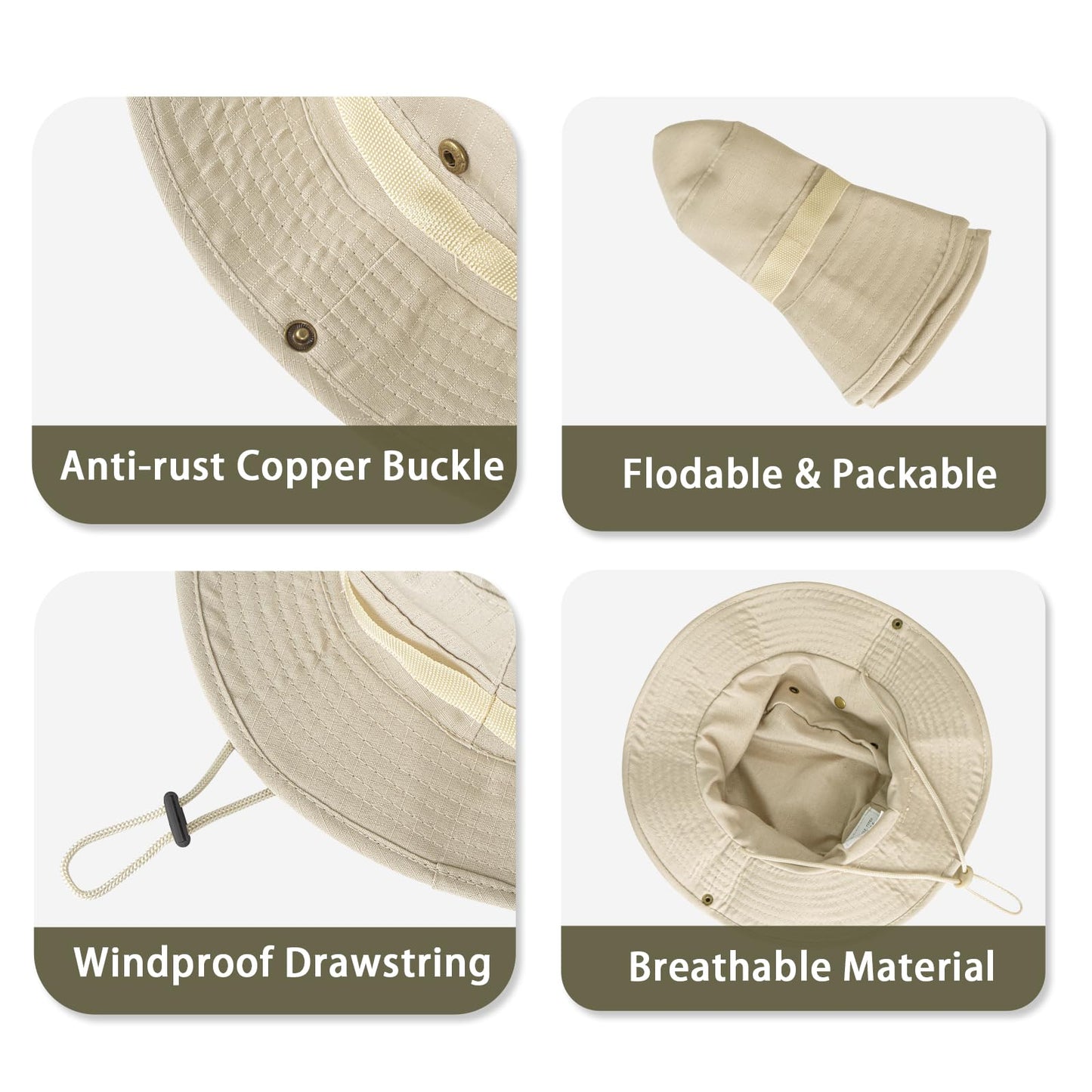 Sun Hats for Men Women Bucket Hat UPF 50+ UV Protection Boonie Hat for Safari Fishing Hiking Garden Beach Beige