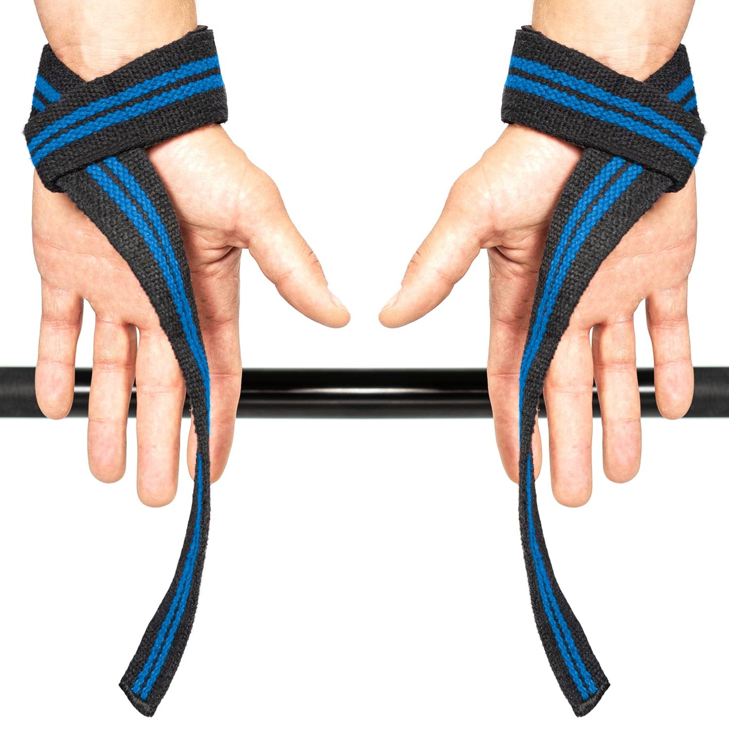 Lifting Straps (1 Pair) - Padded Wrist Support Wraps - for Powerlifting, Bodybuilding, Gym Workout, Strength Training, Deadlifts & Fitness Workout (Black/Blue)