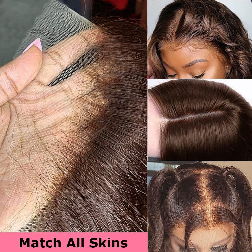 200 Density 13X6 Chocolate Brown Body Wave Lace Front Wigs Human Hair 13x6 HD Transparent Lace Front Wigs For Women Auburn Brown Colored with Baby Hair Glueless Wigs Human Hair Full And Thick 18Inch