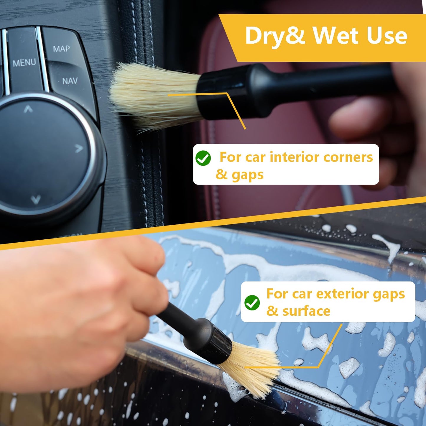Gven Car Detailing Kit Scratch-Free Interior Car Cleaning Kit with 4 Brushes& Reusable Car Cleaning Gel for Micro-Gaps, Air Vents, Hard-to-Reach Areas Car Accessories (5 in 1)