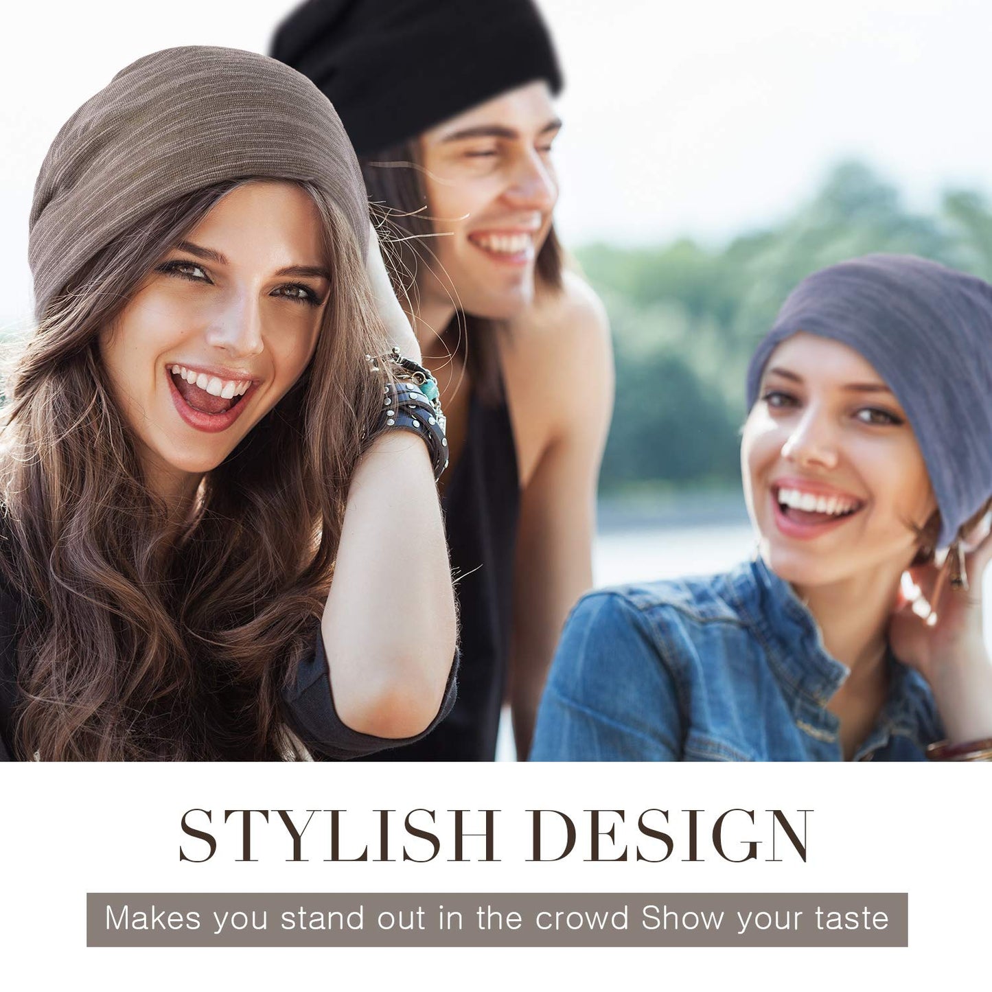 SATINIOR 4 Pieces Sleeping Cap Beanie Hat for Men Women Slouchy Beanie Baggy Skull Cap Summer Winter Knit Hat (Blue, Black, Gray, Khaki)