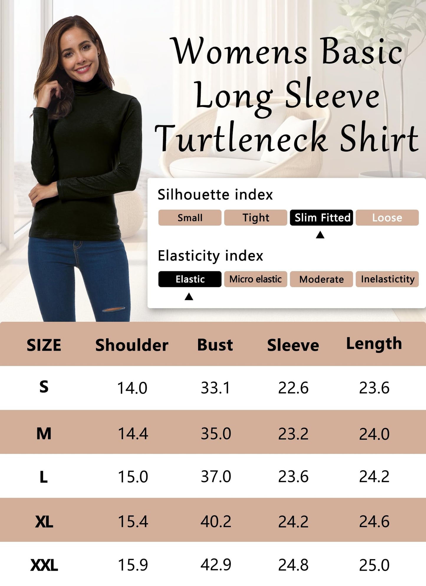 VOBCTY Long Sleeve Turtle Neck Stretch Slim T Shirt Layer Tops Beja Blue Small