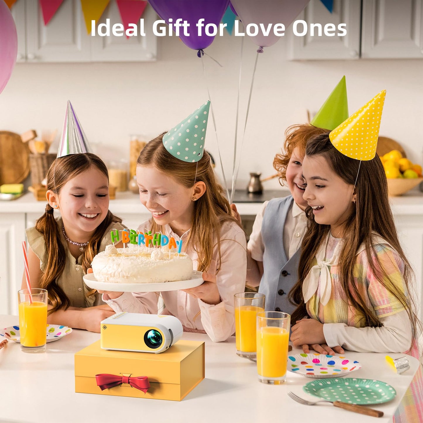 KSAN Mini Projector, Projector with WiFi and Bluetooth, Portable Movie Projector for Outdoor use, Built-in Speaker, 1080P Support Small Bedroom Video Projectors Compatible with Phone /TV Stick /PC