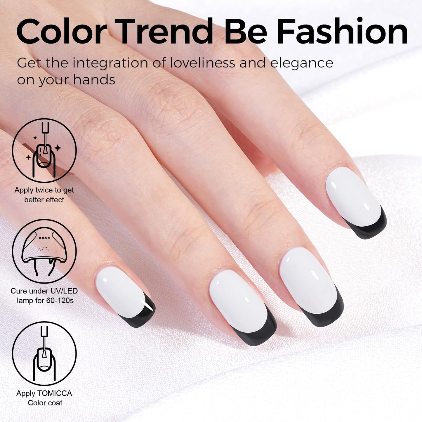 TOMICCA White Gel Nail Polish, 15ml White Gel Polish, Soak Off UV White Nail Polish Gel for French Tip Manicure Nail Art