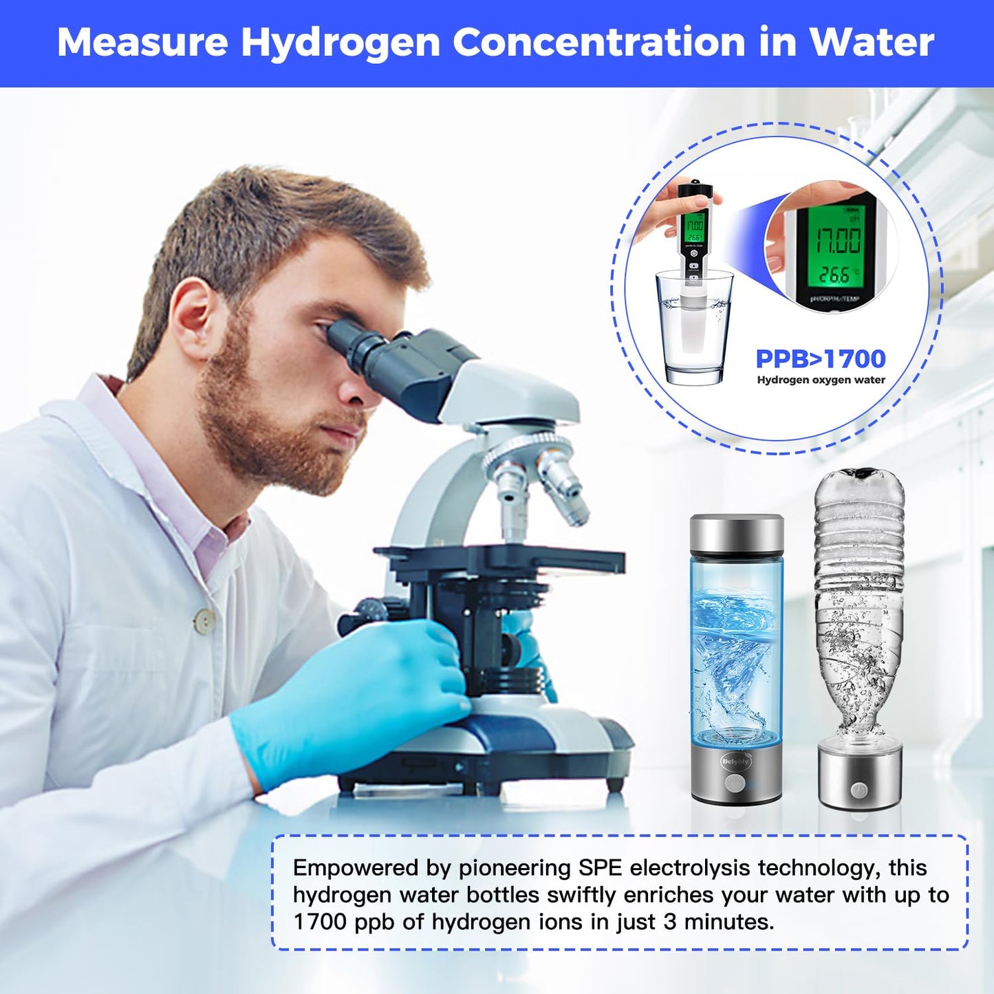 2025 New Hydrogen Water Generator Bottle, Portable Hydrogenated Water Bottle with SPE PEM Technology, 420ml Hydrogen Water Bottle Generator, Rechargeable Ionizer Machine for Home, Office, and Travel