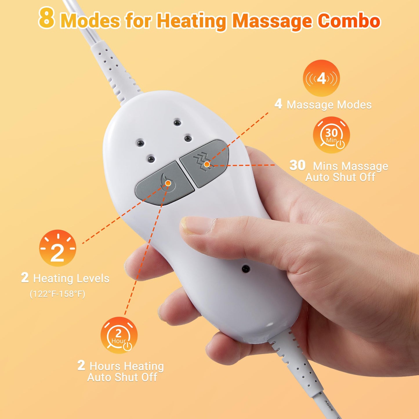 Massaging Heating Pad for Neck and Shoulders and Back, 24" x 35" Large Electric Heating Pad for Back Pain Relief with 3 Heat Levels, 4 Massage Settings, 2H Auto Shut-Off, 4 Massage Motors,Grey