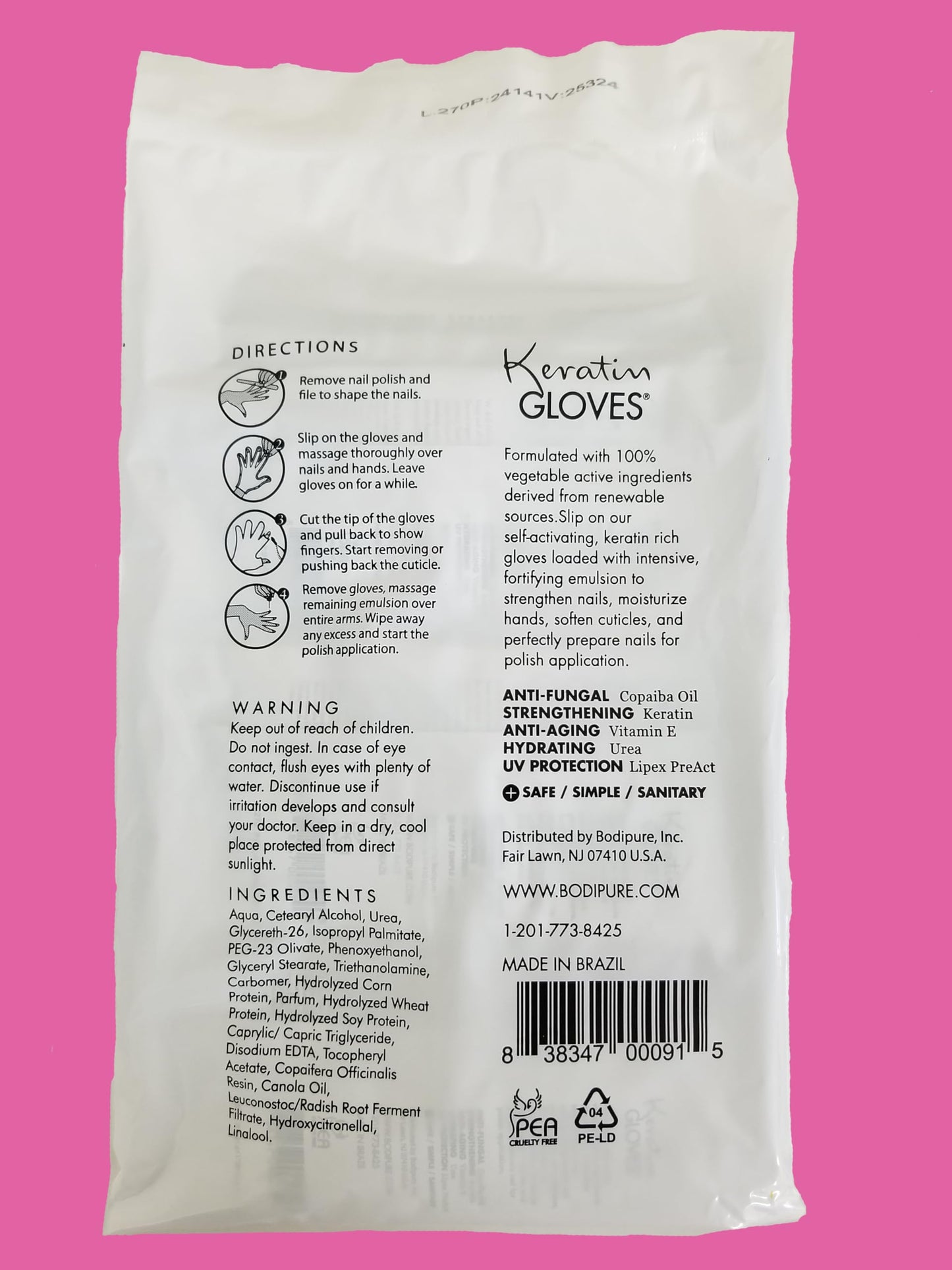 Bodipure Professional Keratin Gloves for Nail Strengthening, Moisturizing Hand Mask for Dry and Cracked Hands, Hand and Cuticle Treatment with Vegetable Keratin Cream 12 Pairs