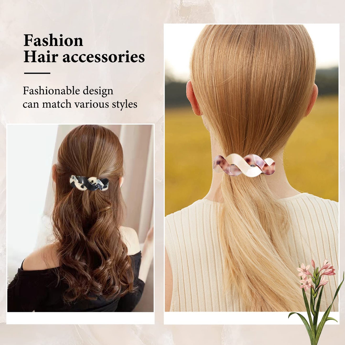 Mistofu Hair Clips (3 Count) - Large Hair Barrettes for Thick Hair - 3pcs Elegant French Barrettes Retro Hair Accessories for Women Daily Wear