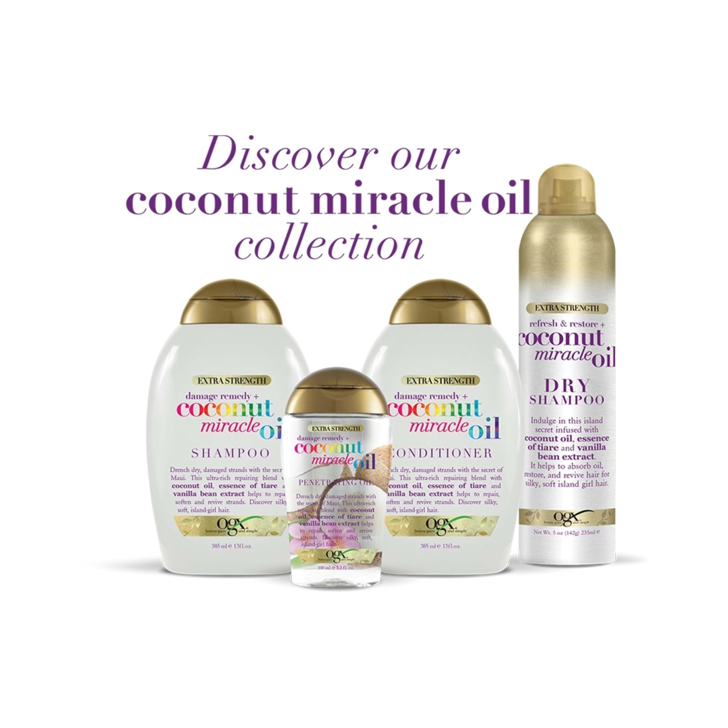 OGX Extra Strength Damage Remedy + Coconut Miracle Oil Penetrating Hair Oil Treatment, Extra Hydrating Anti-Frizz Oil for Coarse, Dry Hair, Paraben-Free, Sulfated-Surfactants Free, 3.3 Fl Oz