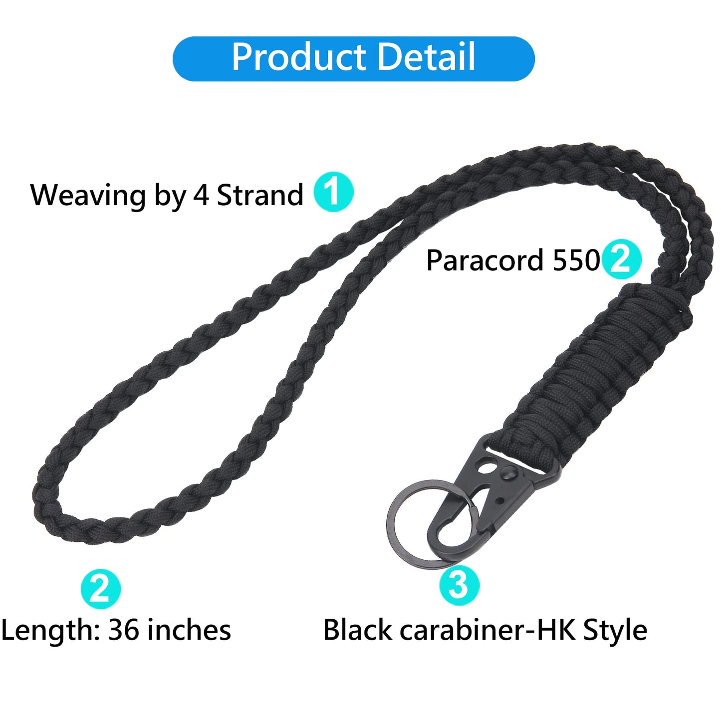 LAREDTREE Heavy Duty Paracord Lanyard Keychain, Paracord Necklace Cell Phone Keychain Whistles Wrist Braided Strap(Red Flower + Black