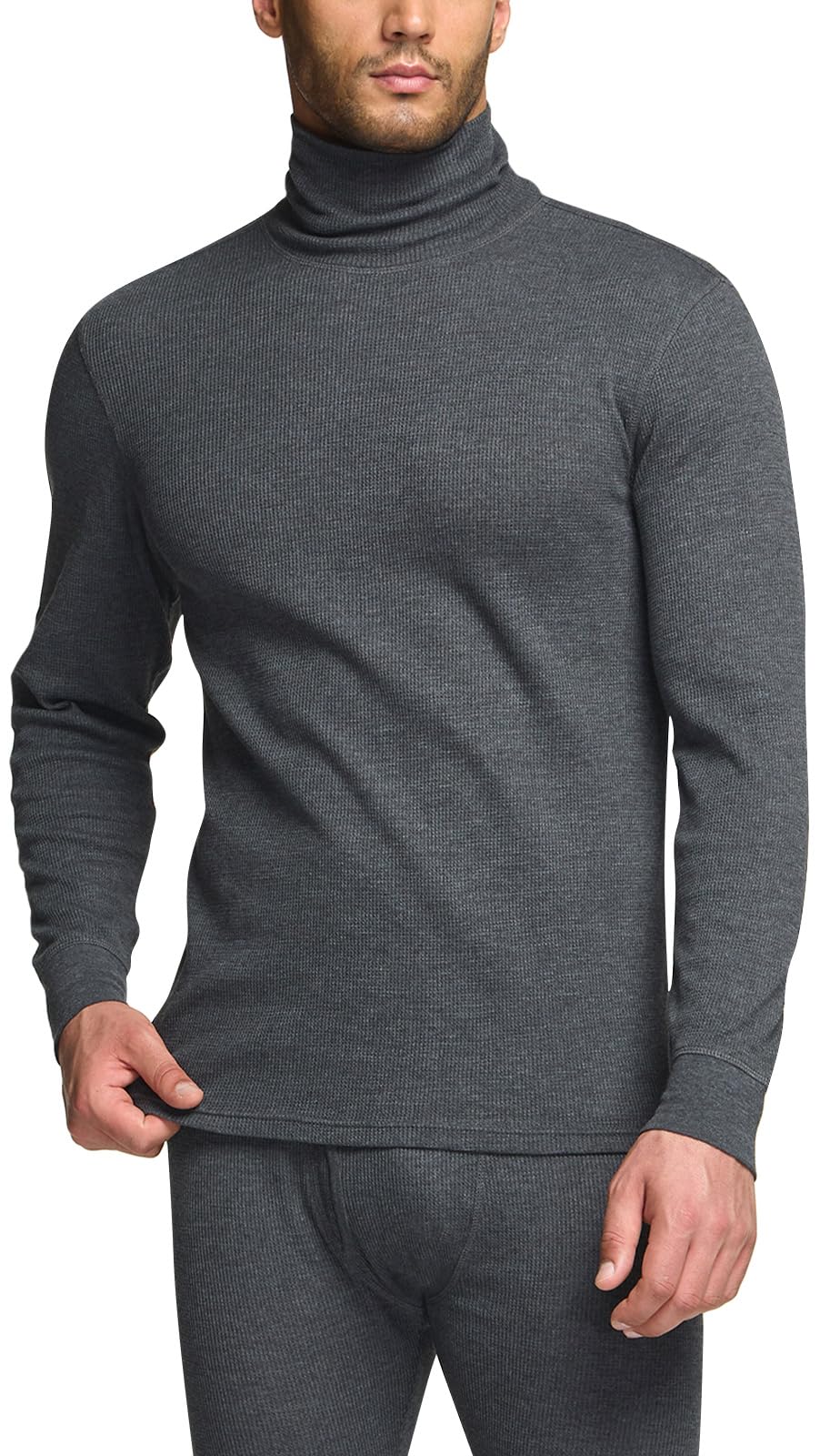 CQR Men's Long Sleeve Thermal Underwear Tops, Midweight Waffle Crewneck Shirt, Winter Cold Weather Thermal Shirts, Mock Neck Top Dark Grey, XX-Large