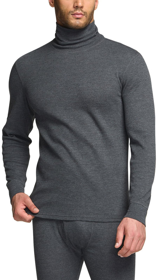 CQR Men's Long Sleeve Thermal Underwear Tops, Midweight Waffle Crewneck Shirt, Winter Cold Weather Thermal Shirts, Mock Neck Top Dark Grey, XX-Large