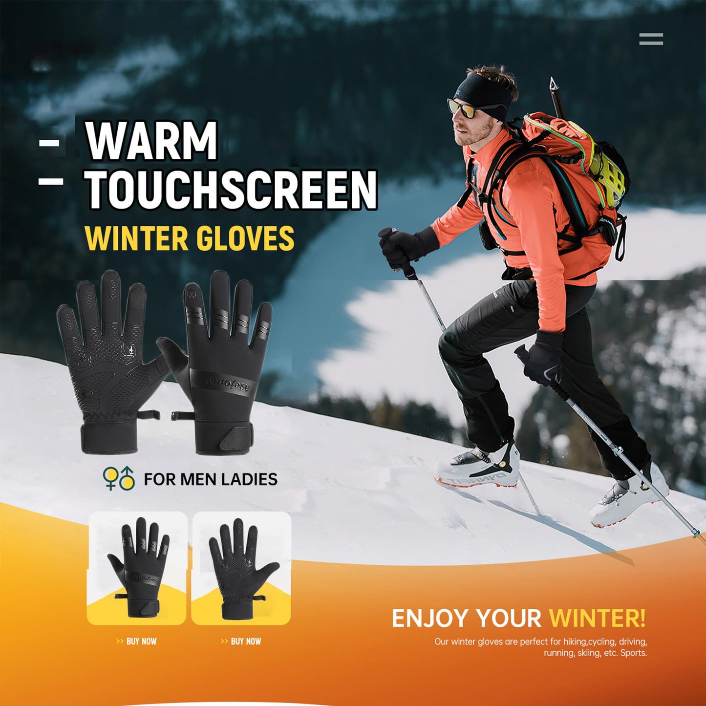 TELoni Thermal Gloves for Men Women, Windproof Waterproof Anti-Slip Touch Screen Winter Warm Gloves for Running Driving Riding Cycling Hiking Skiing Fishing Mountaineering (XL)