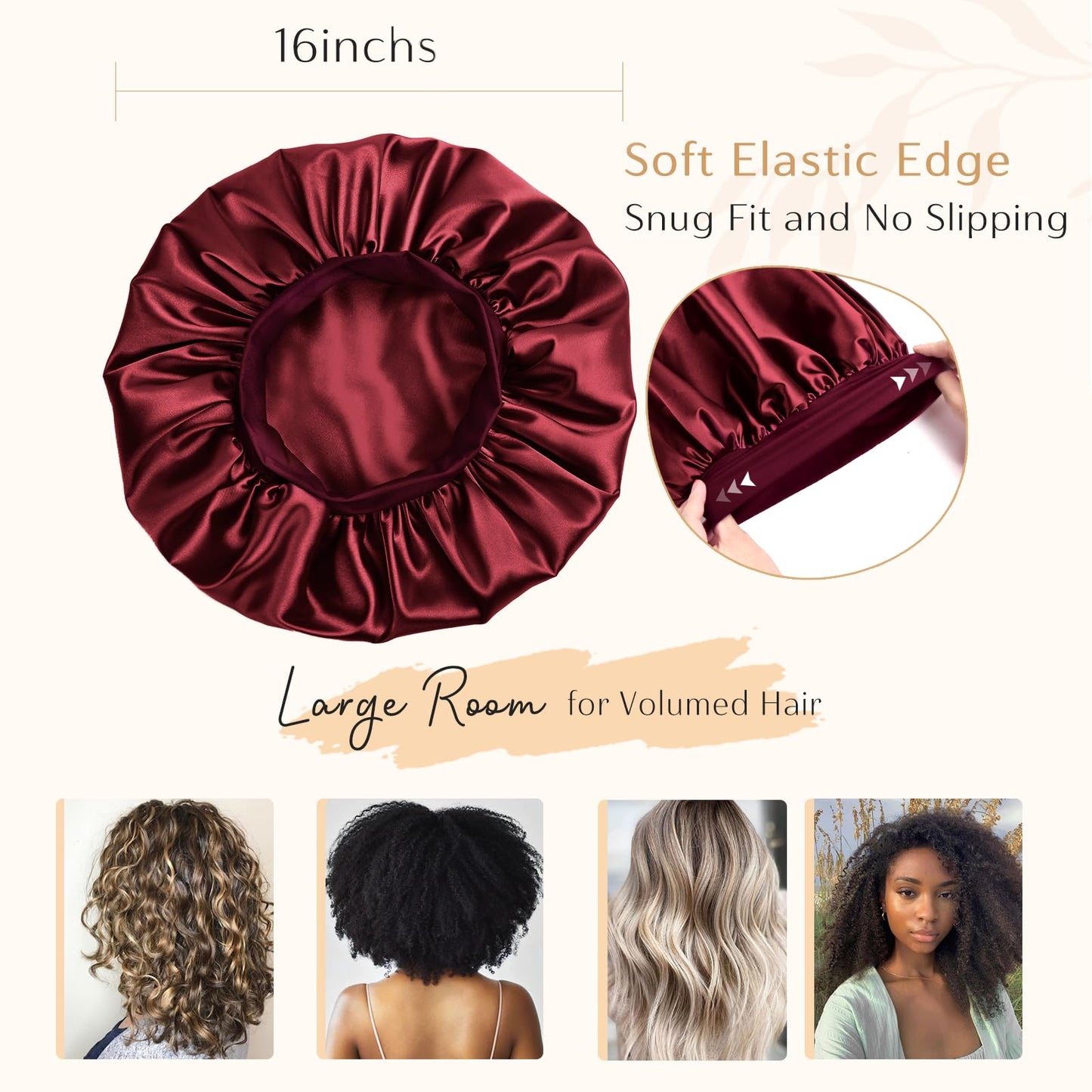 YANIBEST Satin Bonnet for Sleeping Women Double Layer Hair Silk Bonnets for Sleeping with Elastic Band Burgundy