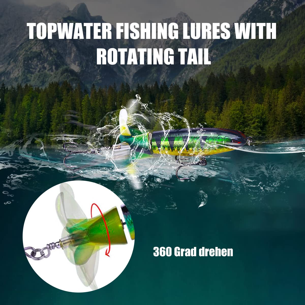 HENGJIA Fishing Lures for Bass, Whopper Lure Plopper Lures Kit for Bass Trout, Bass Topwater Lures with Floating Rotating Tail for Freshwater Saltwater