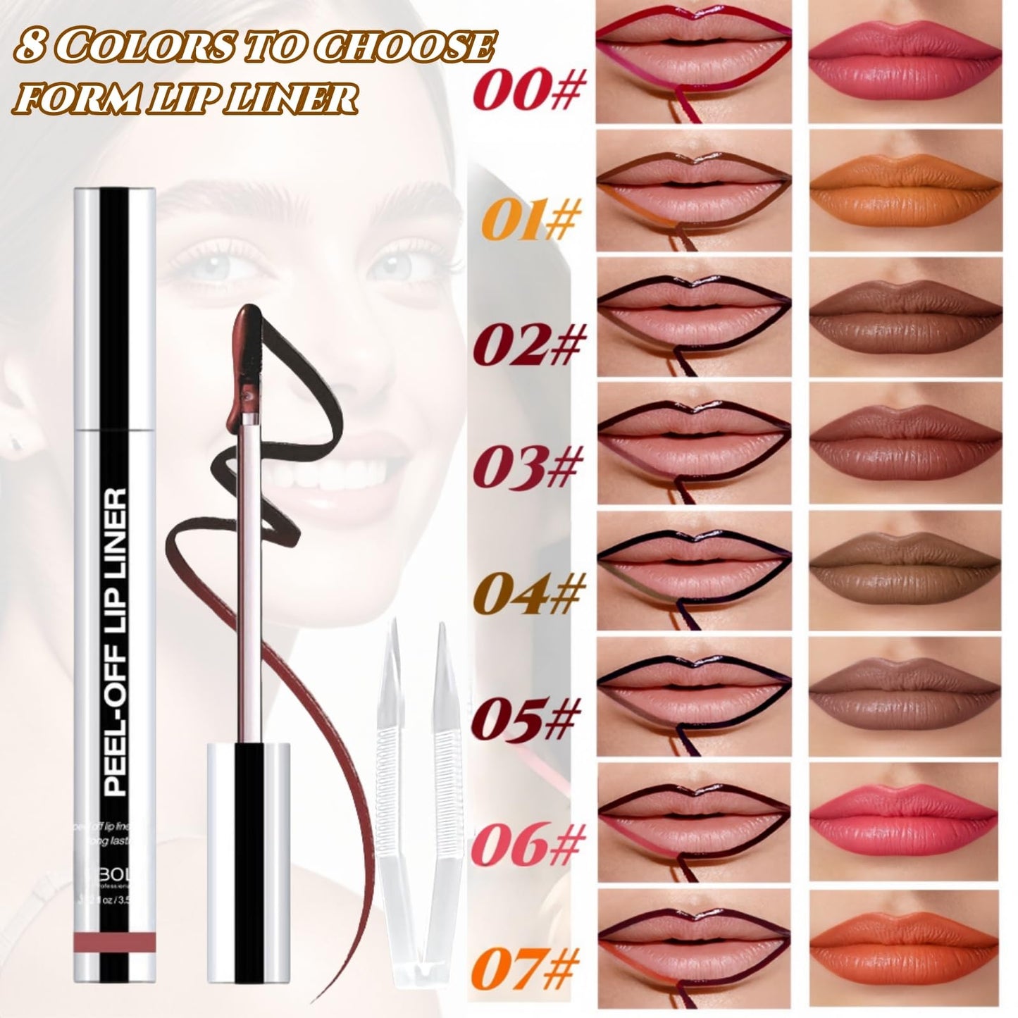 WEERSHUN Lip Liner Tattoo, 2025 New lip liner,Peel Off, Long Lasting, Lip Gloss with Clip in 8 Colors,All Day & Night Lipliner
