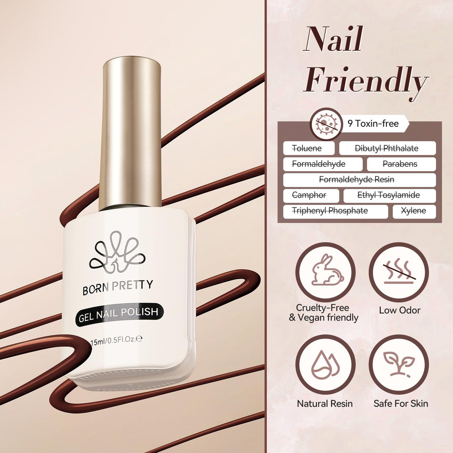 BORN PRETTY Dark Brown Gel Nail Polish Fall Winter Mocha Caramel Color Gel Polish Soak Off Gel Polish Nail Art Design Manicure Salon DIY Home 15ML