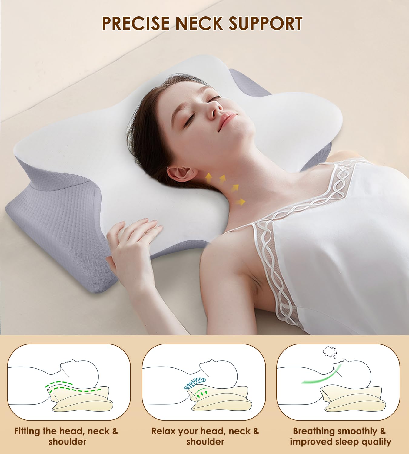 FAIORD Cervical Pillow for Neck and Shoulder, Ergonomic Contour Memory Foam Pillows for Sleeping with Washable Pillowcase, Cooling Neck Support Pillow for Side Back Stomach Sleeper