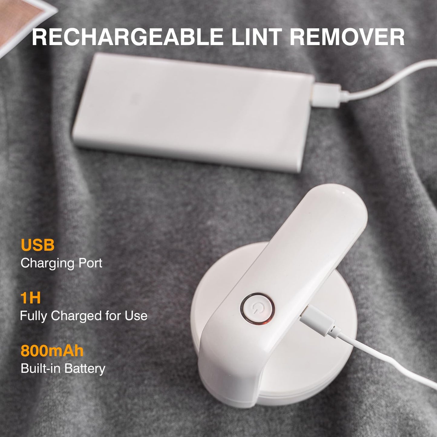 bestmoument Fabric Shaver, Lint Remover Rechargeable, Electric Portable Sweater Defuzzer Digital LED Display to Remove Pilling for Clothes, Furniture, Sweater, (White with Three Shaver Blades)