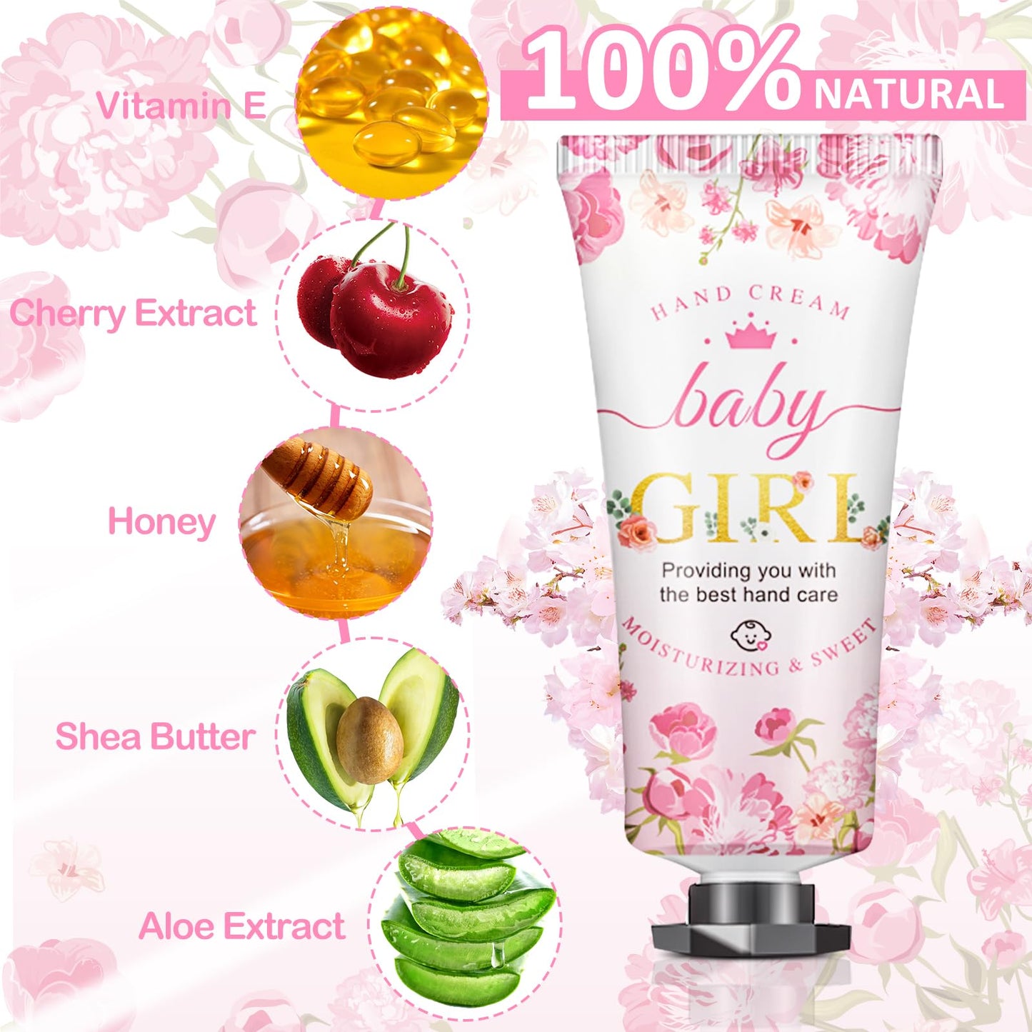 VISCOO 60 Sets Baby Shower Hand Cream, Wedding Hand Cream Gifts, Baby Shower Party Favors Gifts for Guests Bridal Shower,Thank You Gifts,Travel Size Hand Lotion Bulk for Wedding(Baby Girls)