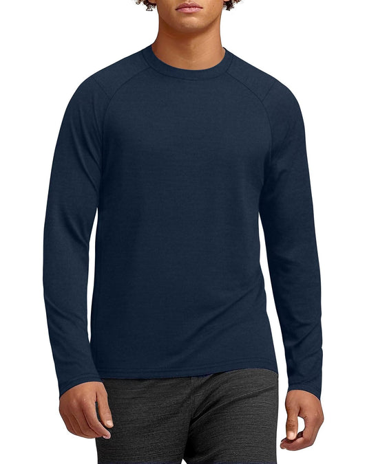 Mens Thermal Long Sleeve Running Shirt, Moisture Wicking Athletic Baselayer Top for Fall & Winter Sports(Navy,XL)