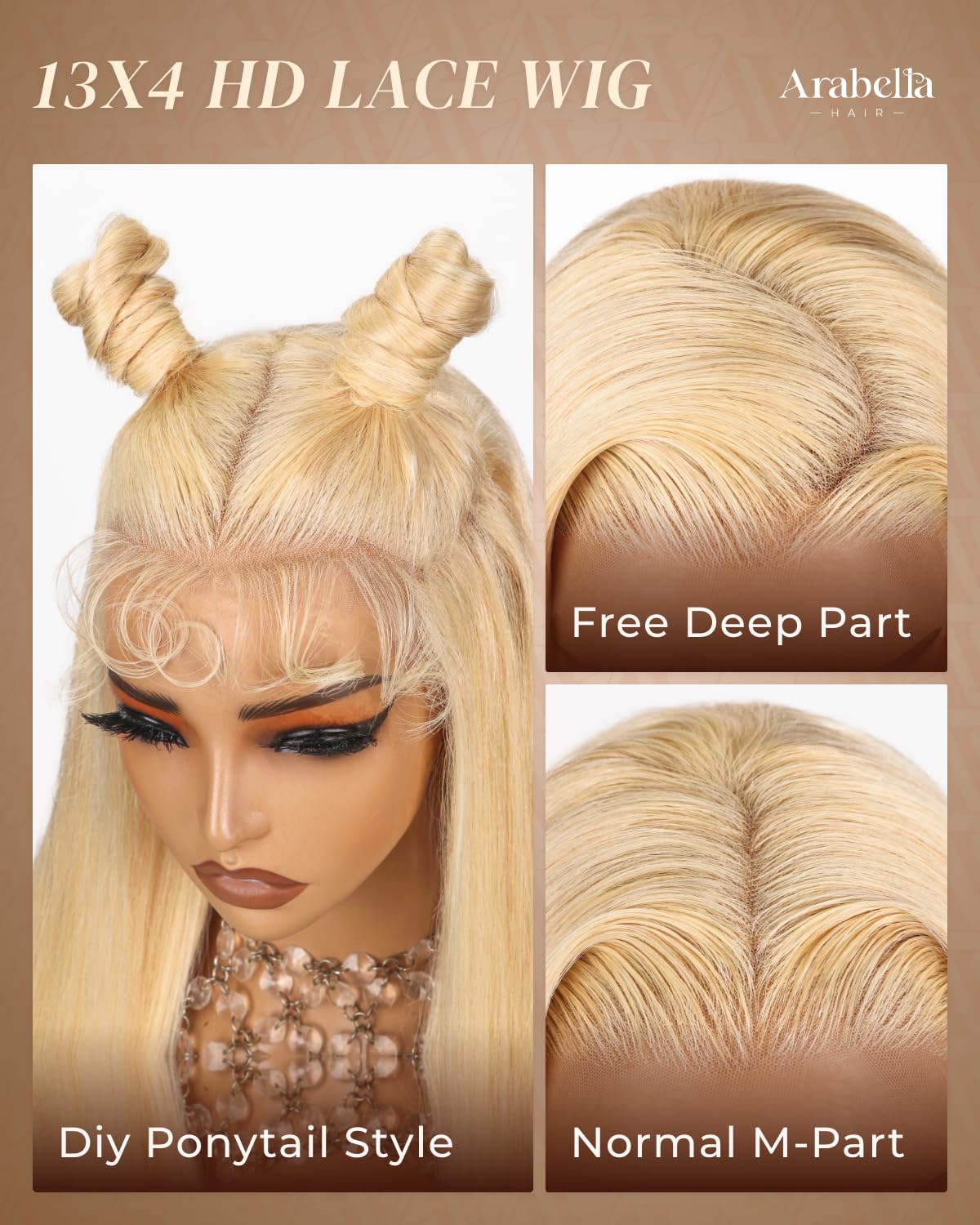 Arabella 613 Lace Front Wig Human Hair 13x4 Ready to Go Glueless Wig 12A Hair Blonde Lace Front Wigs Human Hair 210% Density Straight Hair 613 HD Lace Frontal Wig(20inch, 613 13X4 Straight Wig)