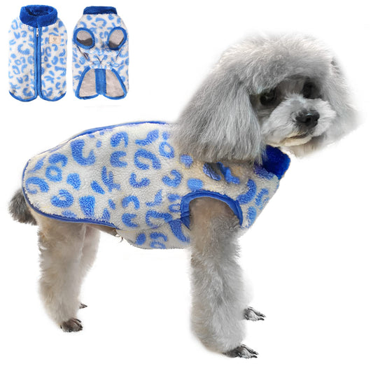 TONY HOBY Dog Cold Weather Coat, Thermal Fleece Dog Jacket, Dog Winter Jacket for Small Medium Dog (Blue&White, L)