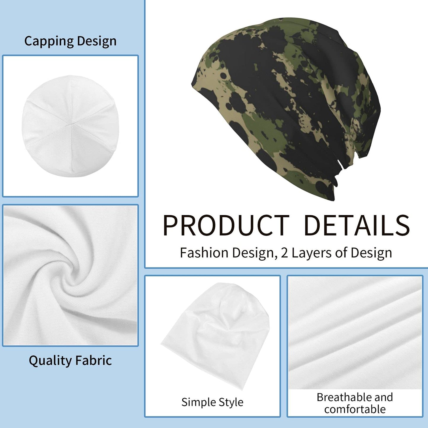Yilad Camouflage Beanie Slouchy Chemo Hats, Skull Caps Baggy Headwear for Jogging Cycling Unisex
