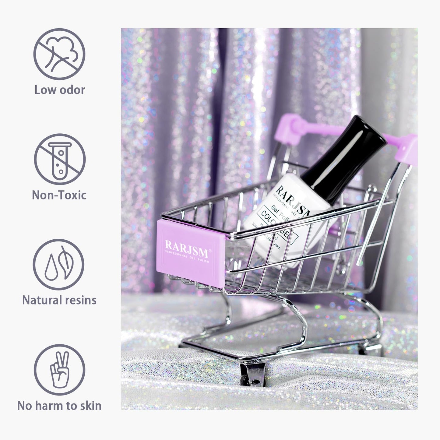 RARJSM Glitter Gel Nail Polish Platinum Silver Shiny Metallic Silver Diamond Gel Polish Sparkly Chunky Pigments Nail Gel Polish Soak off Led UV Curing Required for Nail Art Salon Manicure Christmas