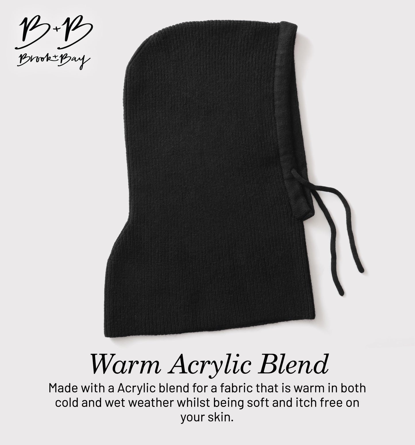 Brook + Bay Knitted Hooded Scarf w/Drawstrings - Knit Balaclava Hood Scarf for Women Winter - Stylish Hooded Hat, Neck Warmer Black