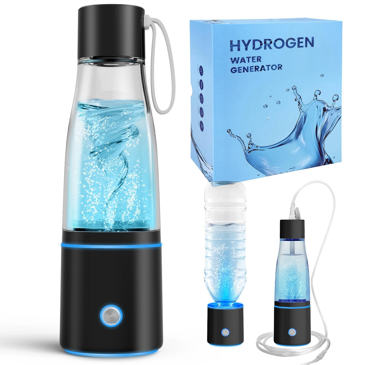 5000PPB Hydrogen Water Bottle Generator 3 in 1 Hydrogen Water Generator Machine with SPE & PEM Technology Portable Hydrogenated Water Bottle Inhalation for Healthy Hydration/Black