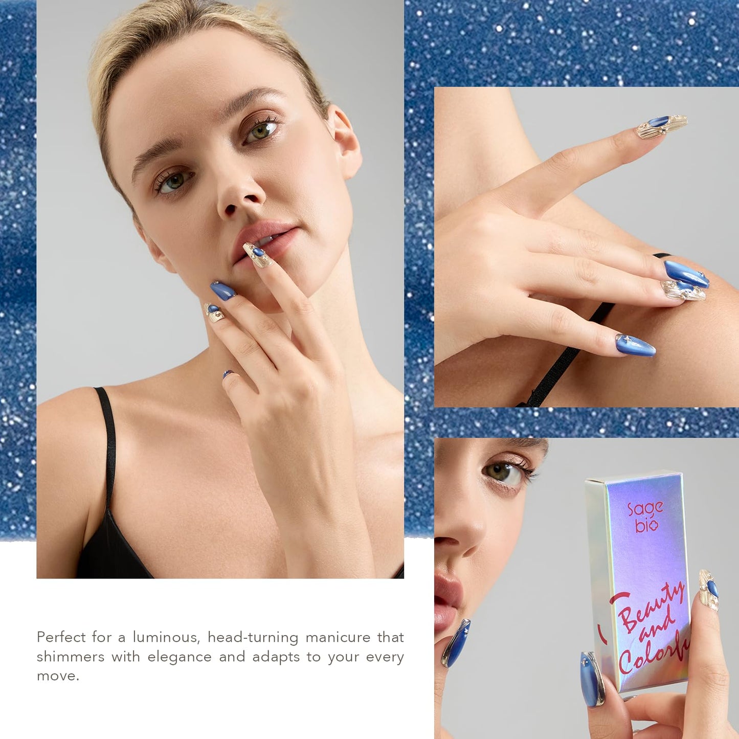 SAGEBIO High-Density & Ultra-Bright Cat Eye Gel Nail Polish with Magnet Stick, 15ml Sparkling Magnetic Gel for DIY Manicure, Long-Lasting Shine - Oceanic Flash