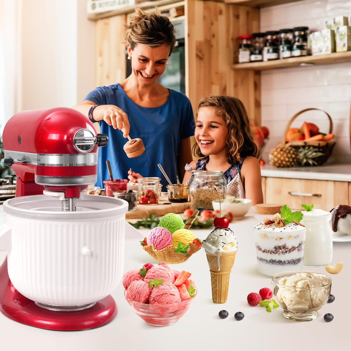 Ice Cream Maker Machines for Kitchenaid Stand Mixer,Compatible with Kitchen aid 4.5 QT and Larger Mixer,2-Quart Frozen Yogurt & Sorbet Gelato Maker,Dishwasher safe