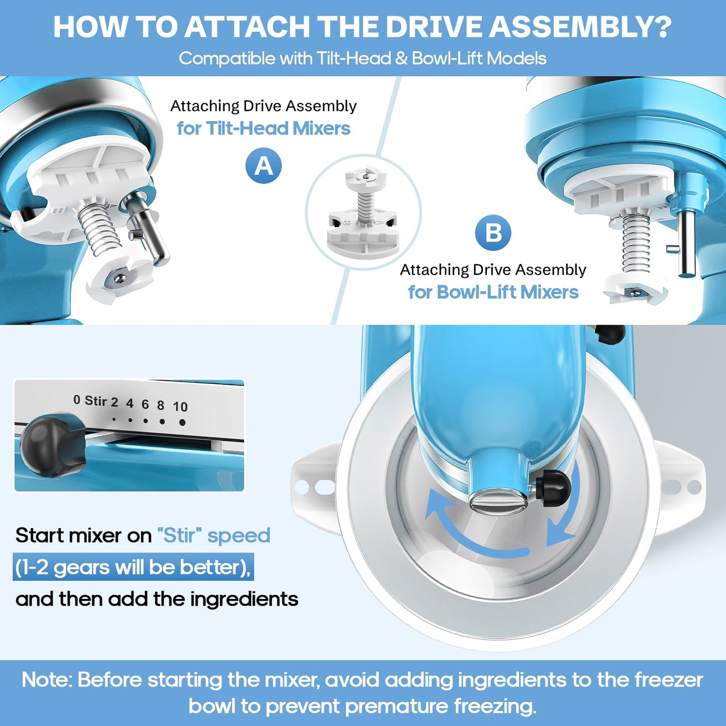 GVODE Ice Cream Maker Attachment for KitchenAid - Upgraded Leak-Proof Design, 2 Quart Bowl Compatible with 4.5QT to 7QT Models,Homemade Sorbet Gelato,Yogurt & Ice Cream attachment for Kitchen aid