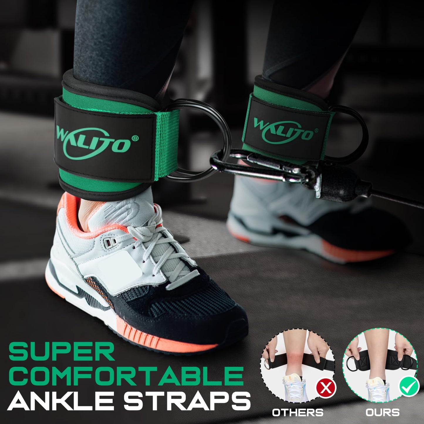 WALITO Gym Ankle Straps for Working Out - Glute Ankle Cuff Kickback Strap, Gym Cable Machine Accessories for Women Glute Leg Extensions, Hip Abductors & Lower Body Exercises Equipment