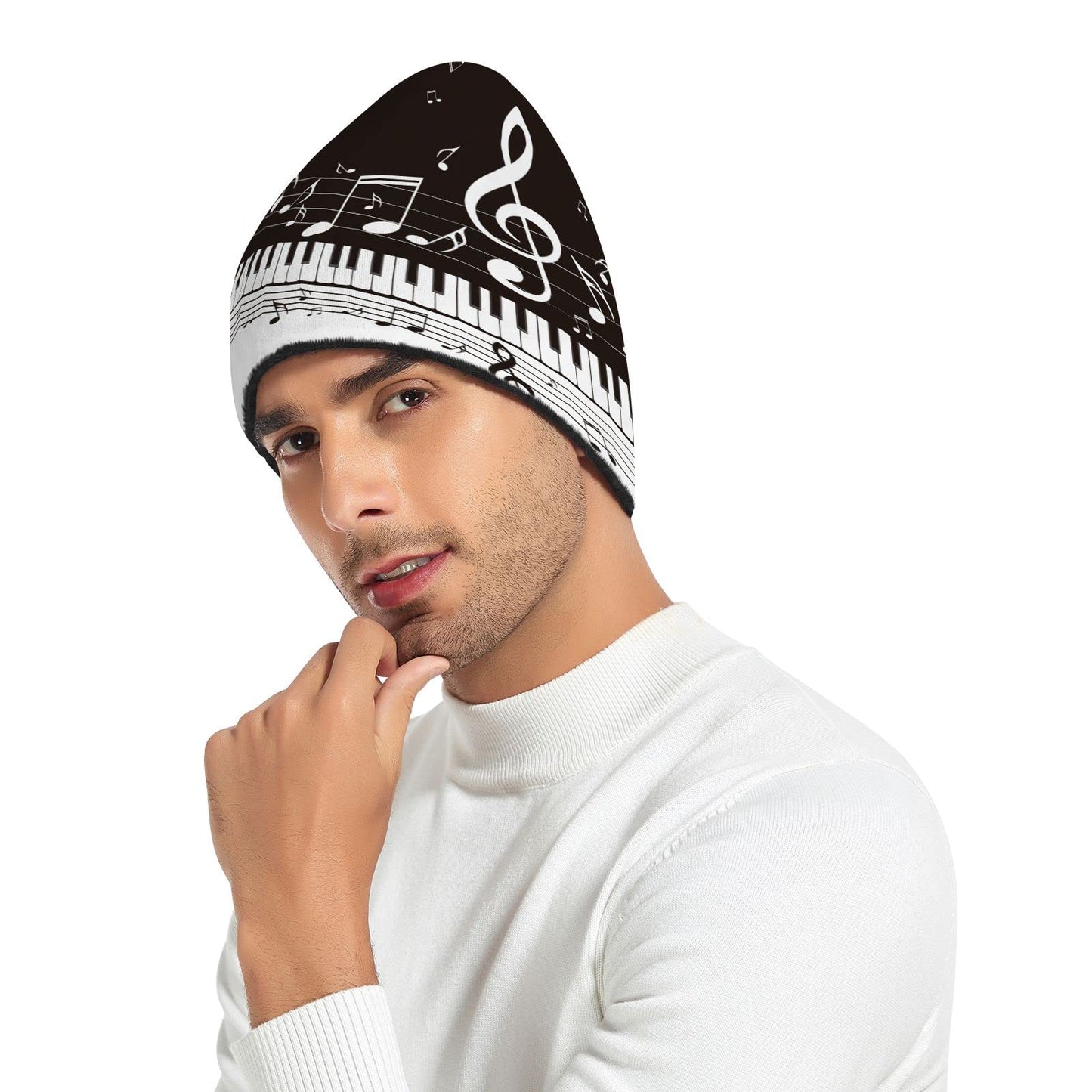 OTVEE Cuffed Knit Beanie Hat for Women Men Soft Warm Winter Hat Cap Piano Keys Musical Notes Skull Cap Slouchy Beanie