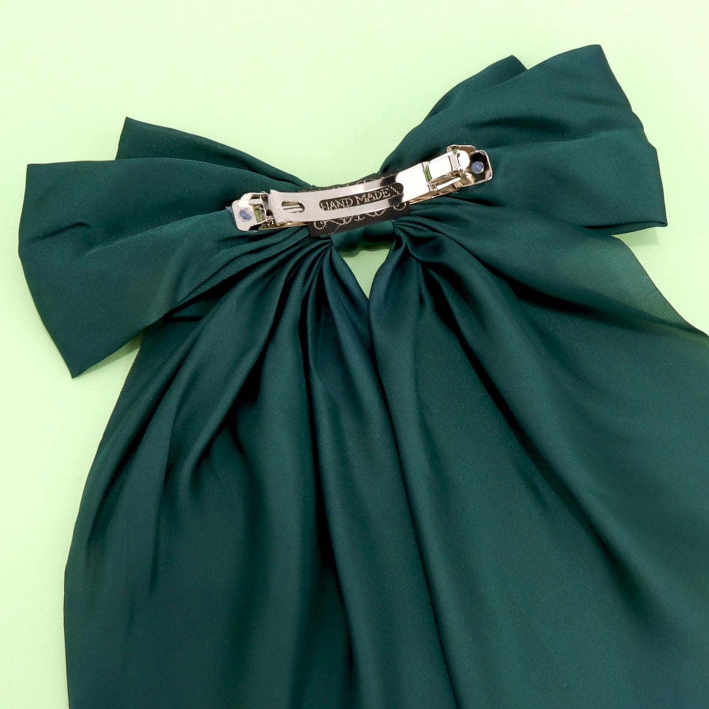 Canitor Dark Green Hair Bows for Women Hair Accessories for Christmas Halloween St. Patrick's Outfit Dress Shirts Barrettes Clip Large Silky Satin Bows