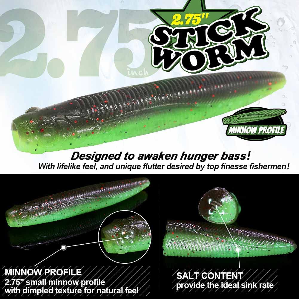 Ned-Rig-Kit-Finesse-Baits-Soft-Plastic-Worms-Fising-Lure for Bass Stick Swimbait Minnow Crawfish Lures Shroom Ned Jig Head Kit(35-Piece 2.75'' #02 Stick Worms Ned Rig Kit)