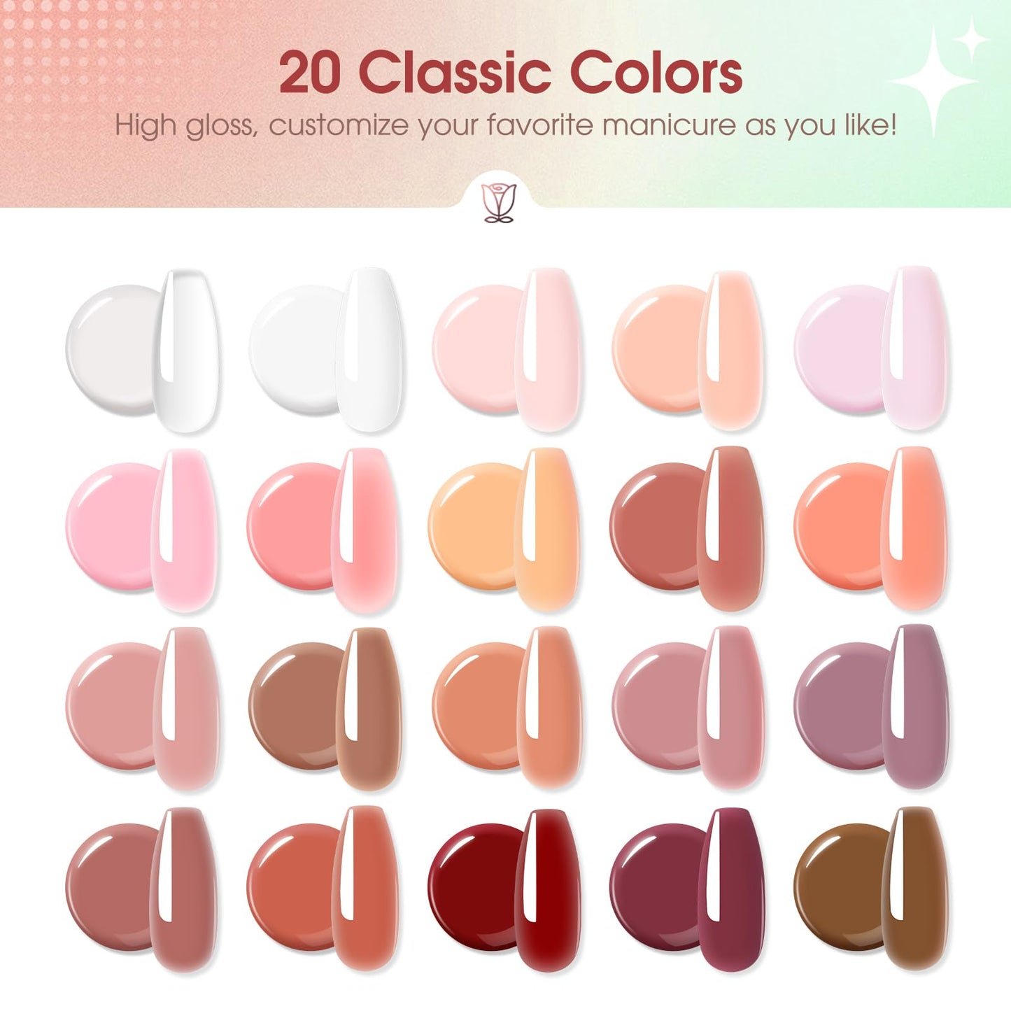 ROSALIND 20PCS White Clear Poly Nails Gel Kit Starter Builder Kit with Slip Solution Pro Nude Pink Nail Extensions Gel Set with Mini UV Lamp Drill Nail Art