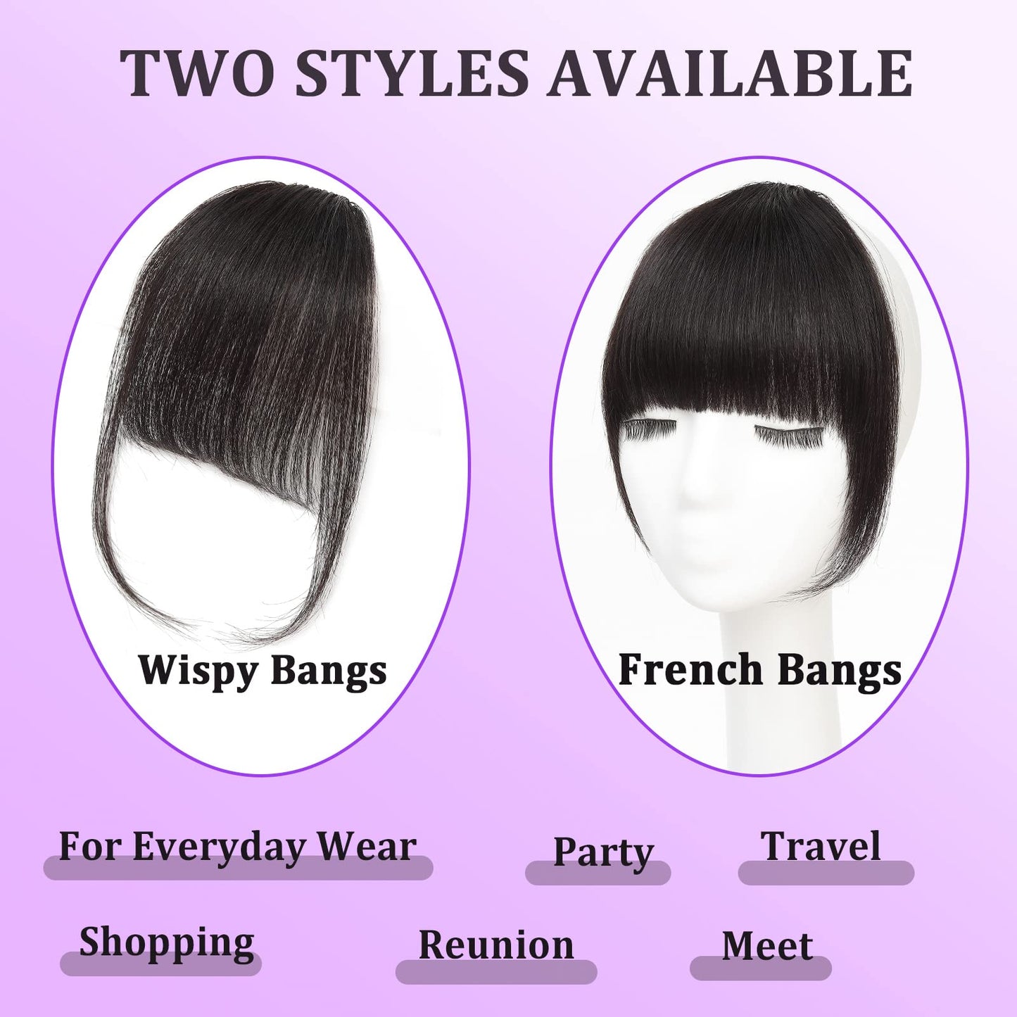 GHDXIWEYU 100% Human Hair Clip in Bangs,Women Air Thinning Curtain Flat Brown Black Bangs, Natural Curved Wispy Bangs,Faux fake Bangs