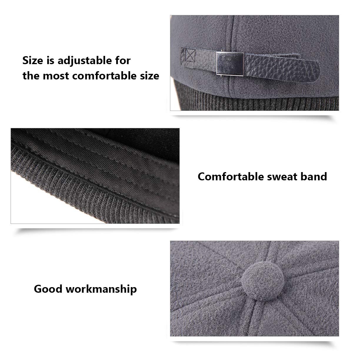 LCZTN Wool Winter Baseball Cap with Warmer Earflap for Men & Women Outdoor Ski Visor Beanie Hat (Black & Grey)