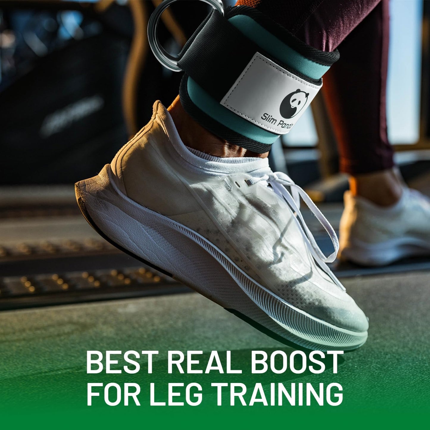 Slim Panda Ankle Strap for Cable Machine,Ankle Cuff for Kickbacks, Booty Hip Abductors,Glute Workouts, Leg Extensions, Curls for Men and Women, Adjustable with Double D-Rings (Single, Upgraded Cyan)