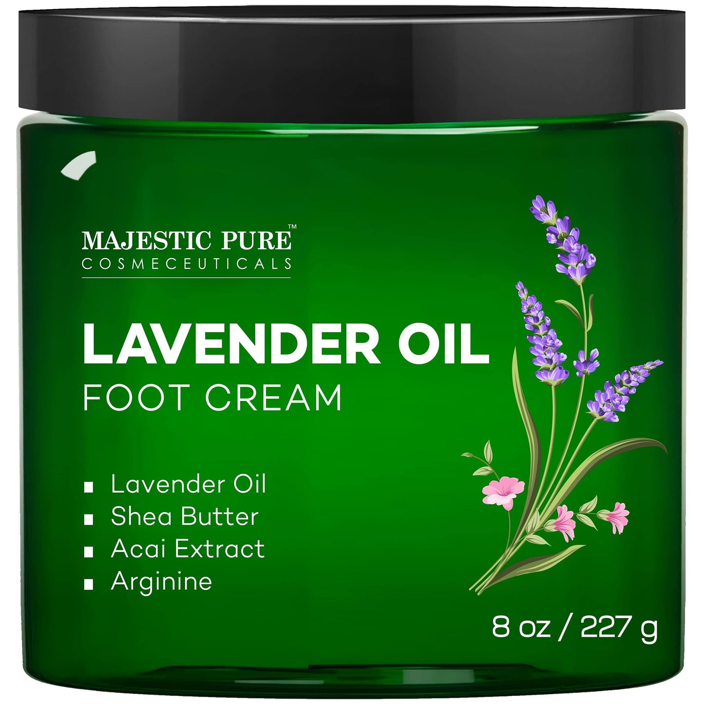 Majestic Pure Lavender Oil Foot Cream, Warming Cream - Calluses, Dry Cracked Feet, Hands, Heels, Elbow, Nails, and Knees - Softens & Moisturizes Skin - 8 oz