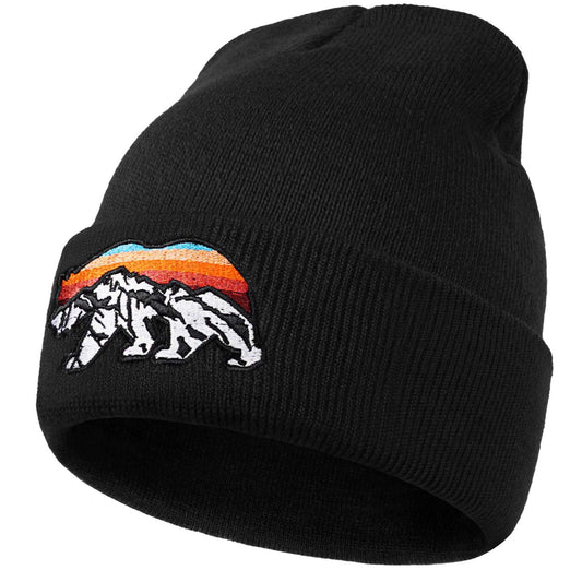 Pnkvnlo Knit Winter Beanie Hats for Men Women Cuffed Skull Cap with Mountain Embroidery Outdoor Christmas & New Year Gifts