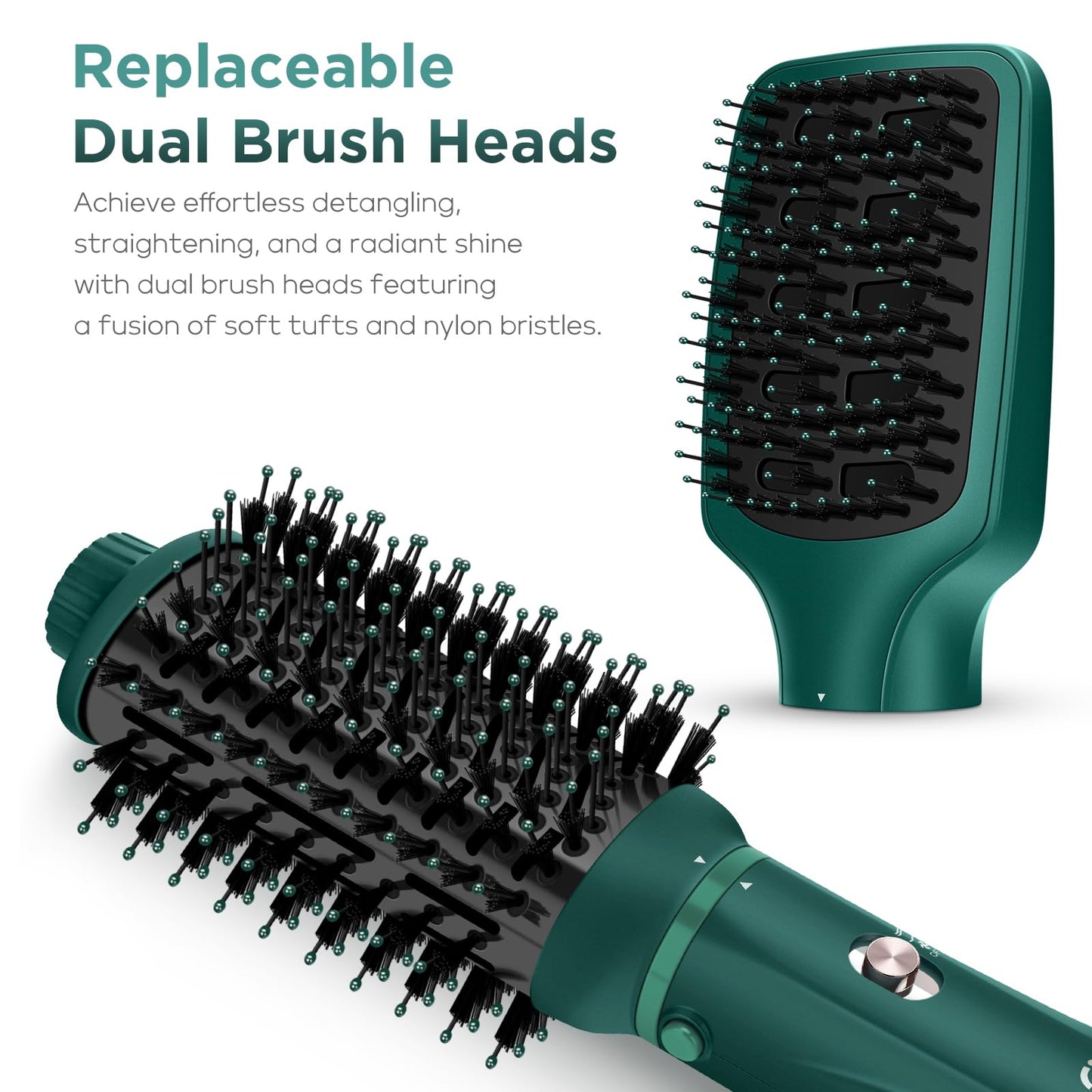 IG INGLAM Hair Dryer Brush, 4-in-1 Detachable Blow Dryer Brush, Ionic Diffuser Hair Dryer & Styler Volumizer with Oval Titanium Barrel, One-Step Hot Air Blowout Brush, Updated Push Switch, Dark Green