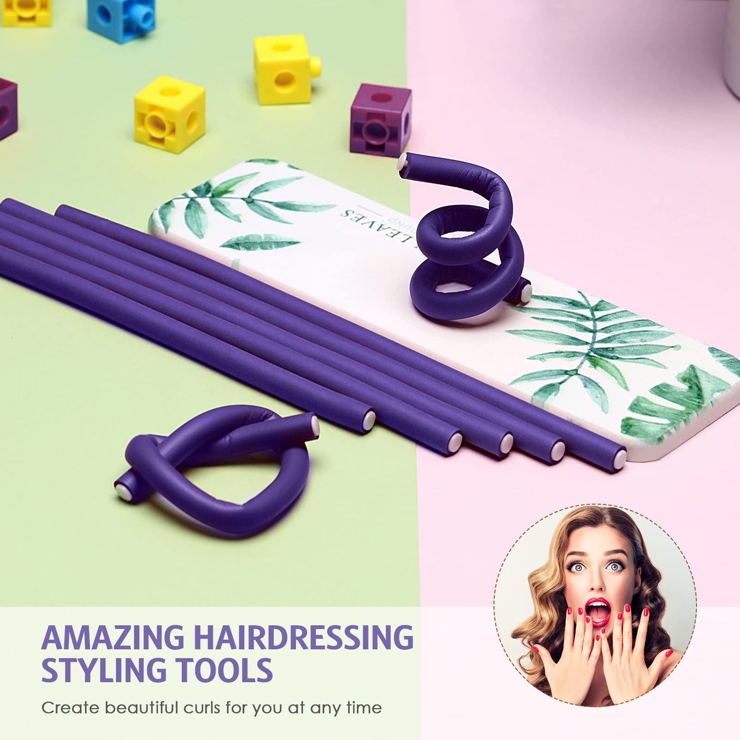 WILLBOND 60 Pieces Flexible Curling Rods Hair Curlers Rollers Twist Flexi No Heat Rods Rollers for Long Short Hair Women(0.3 x 9.5 Inch,Purple)