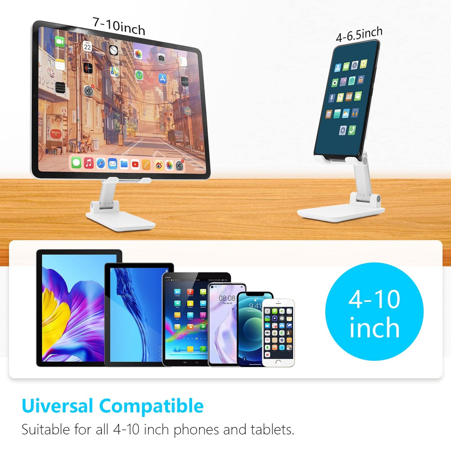 szwilnis Cell Phone Stand, Folding Desktop Phone Stand, Angle Height Adjustable Mobile Phone Holder for Desk, Office, Tablet Stand Compatible with All Phones 4-10 Inches Cell Phone/Tablet (White)